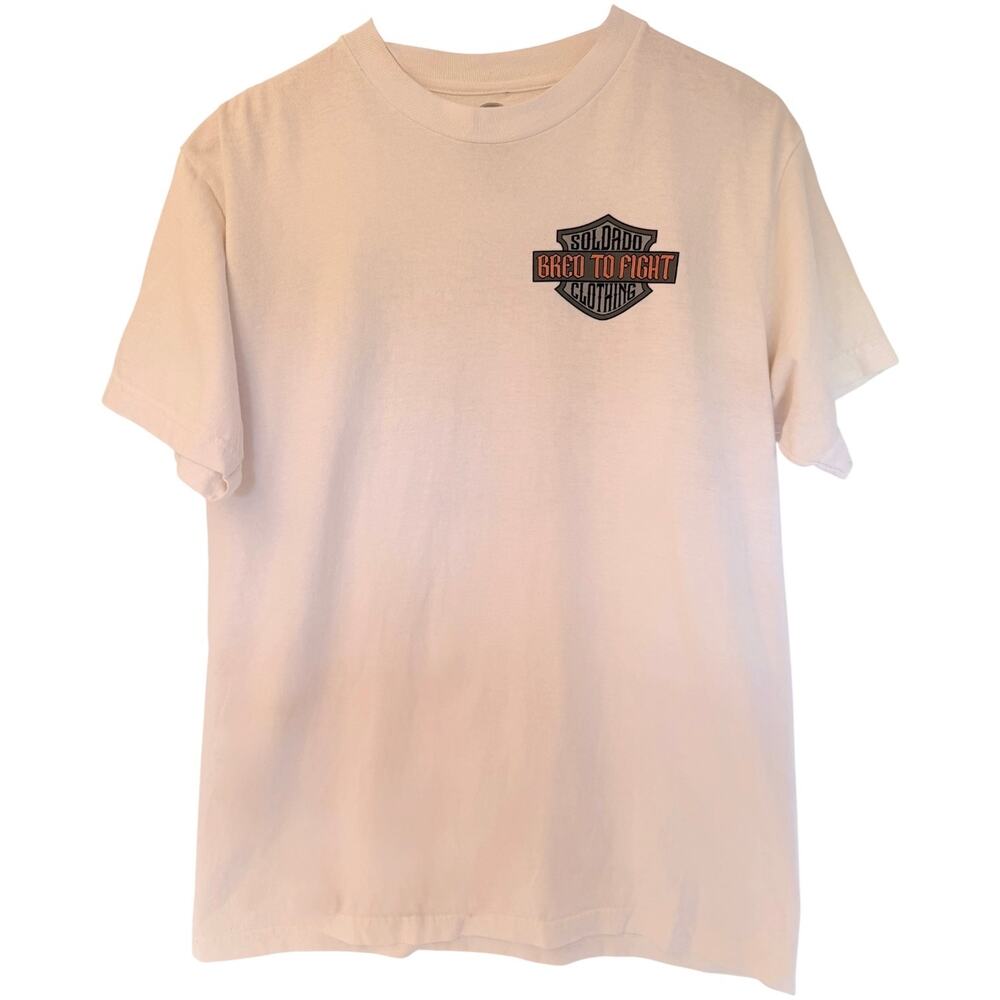 Soldado Bred To Fight T Shirt Mens Large White Skull Graphic Biker Tee